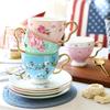 Floral Pattern Coffee Cup with Golden Handle, Light Luxury Bone China Cup Saucers and Spoon, Gold Trim Ceramic Teacup Exquisite Tea Sets,200ml