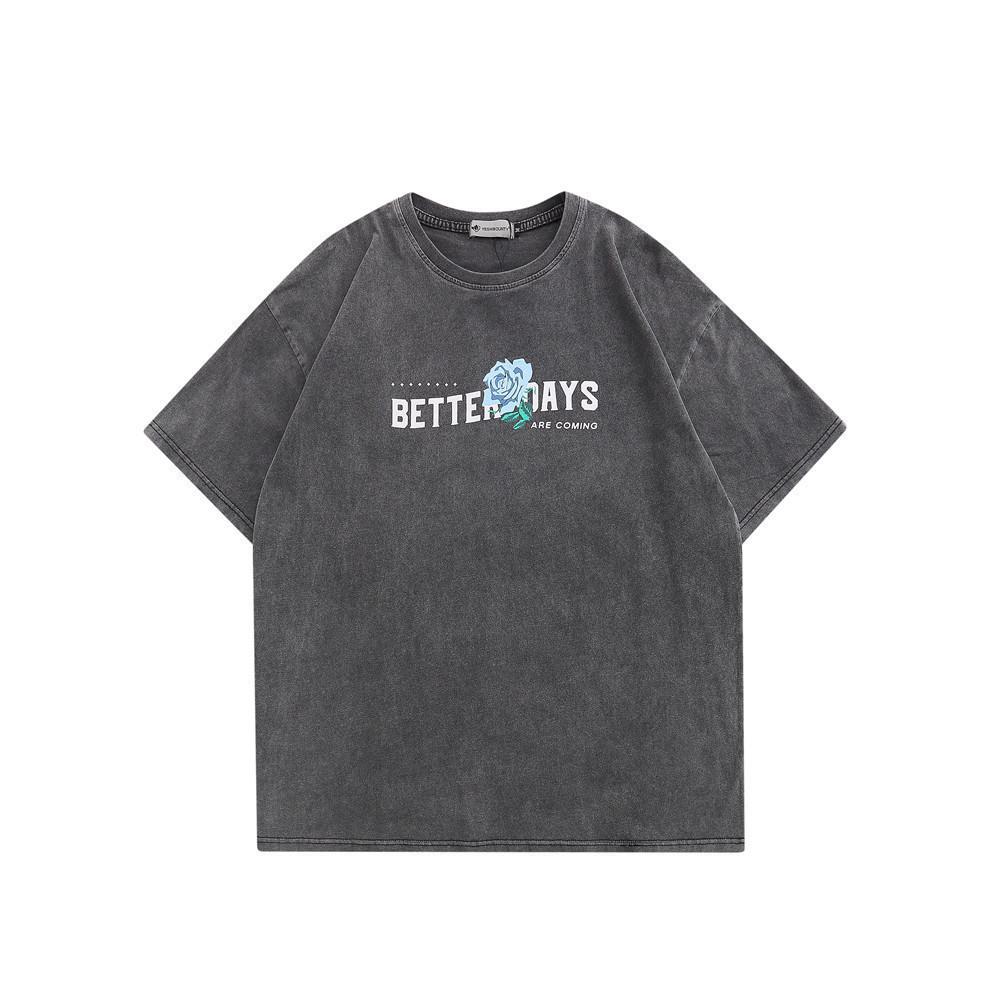 China-Chic High Street Rose Red Short Sleeve T-shirt Men Ins Fashion Trend Loose Worn Round Collar Half Sleeve T-shirt Top Fashion