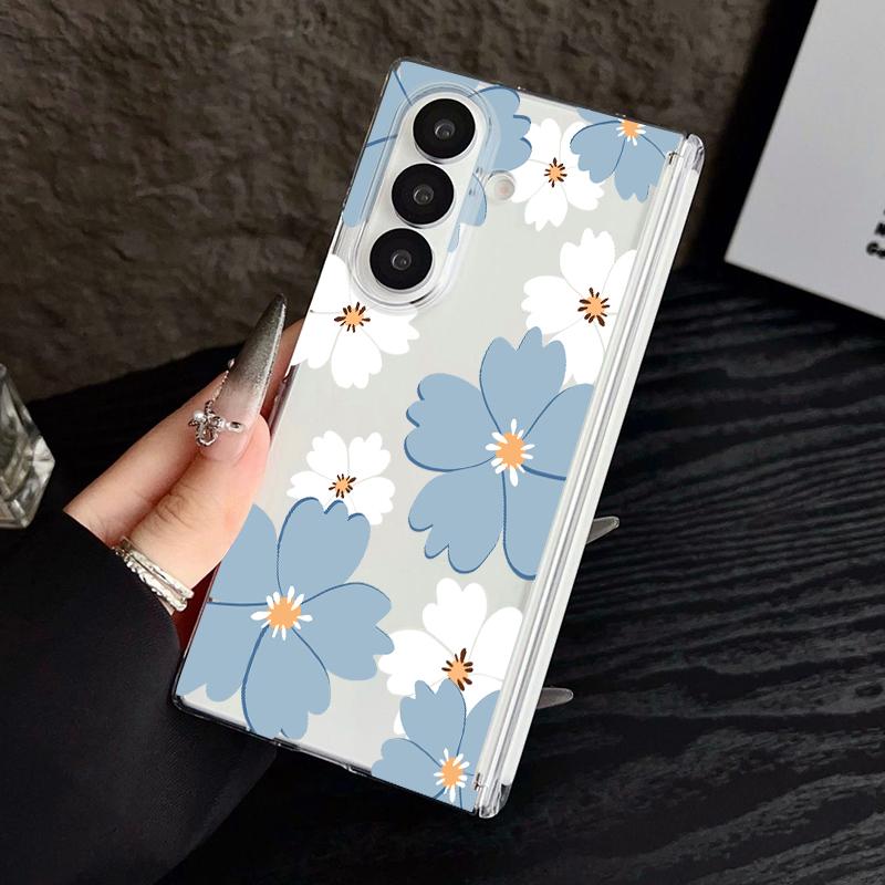 Magnetic Adsorption Phone Case For Samsung Galaxy Z Fold 7 6 5 Fold7 Fold6 Fold5 5G Flower Print Anti Scratch Clear Back Cover