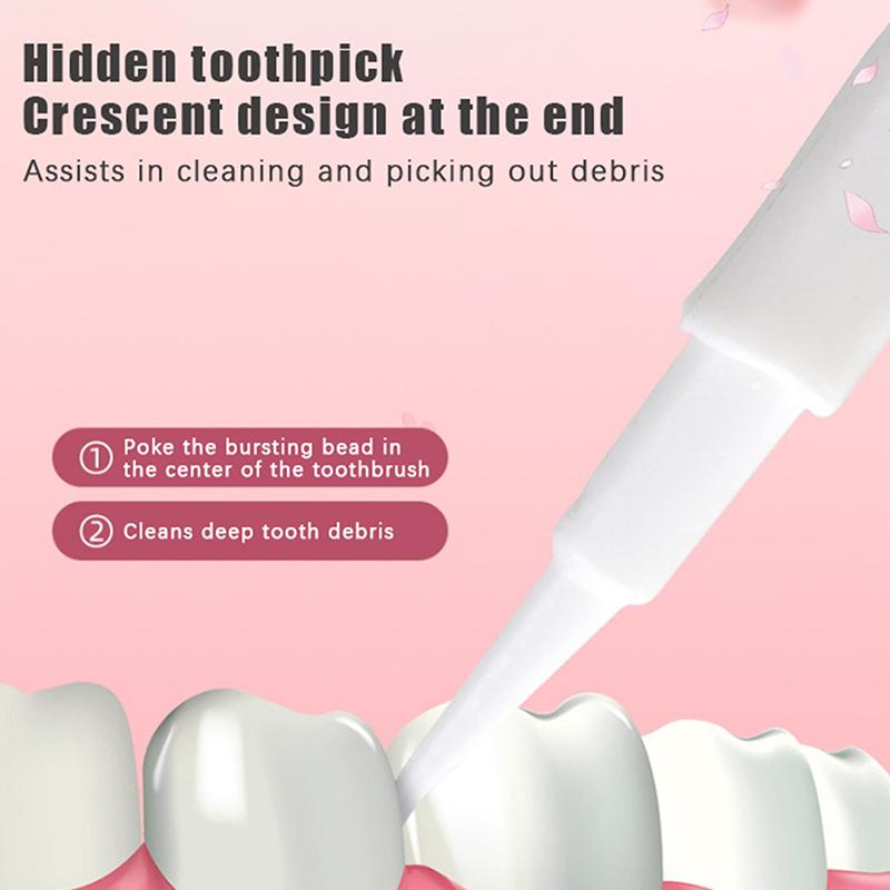 12Pcs Disposable Toothbrush Exploded Bead Adult Cleaning Toothbrush Portable Travel Tooth Brush With Dental Floss Tongue Scraper