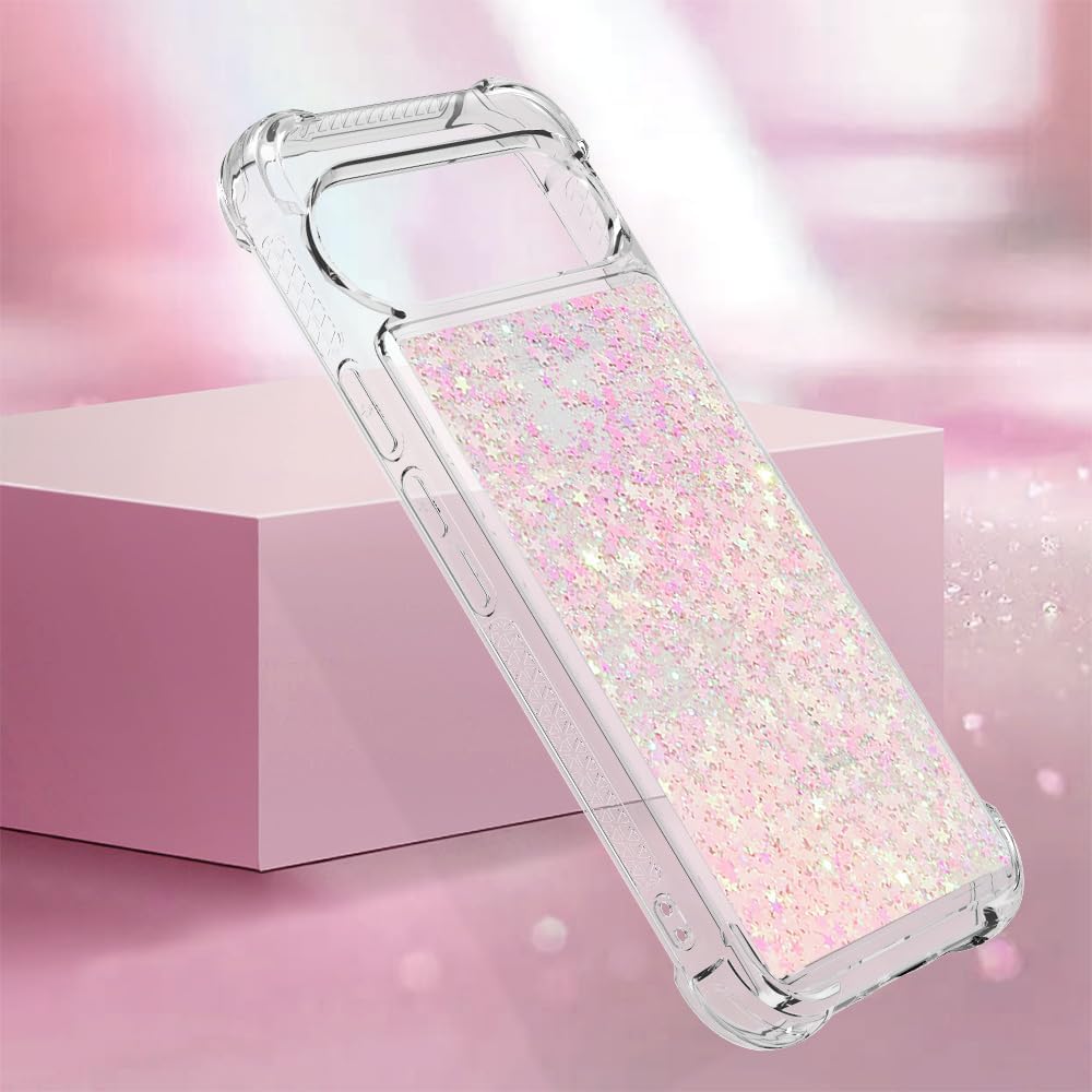 Case for Google Pixel 9/Google Pixel 9 Pro, Glitter TPU Cover Clear Flowing Quicksand with Anti-Fall Bumper Corner Shockproof Girly Case for Google