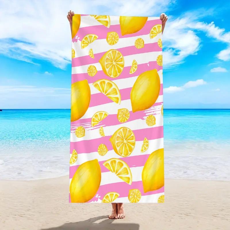 Cute Pink Strawberry Print Beach Towel Sweet Summer Fruit Pattern Beach Blanket Soft Quick Dry Sand Resistant Absorbent Towel