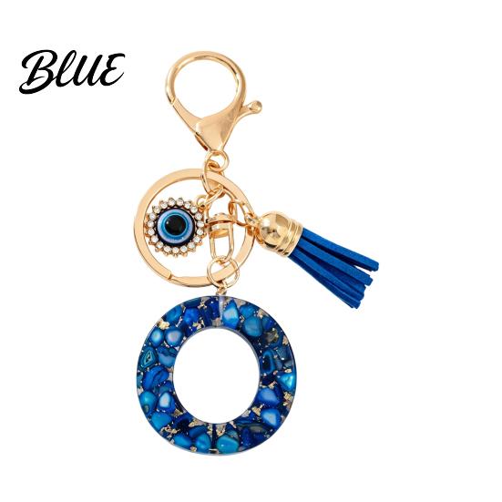 Keychain Charm Blue Series Pendant Initial Letter Key Chain with Eyes Pendant Tassel