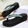 Fashion Fashion Pearl Platform Flip Flops for Women Summer Fabric High Heel Wedge Slippers Woman Vacation Comfort Non Slip Slides Female