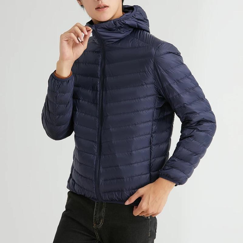 

Man 90% Duck Down Hooded Jacket Winter Autumn Coat Men Ultra Light Jackets Warm Outwear Parkas Outdoors Campaign Clothes M(55-62.5kg) тёмно-синий