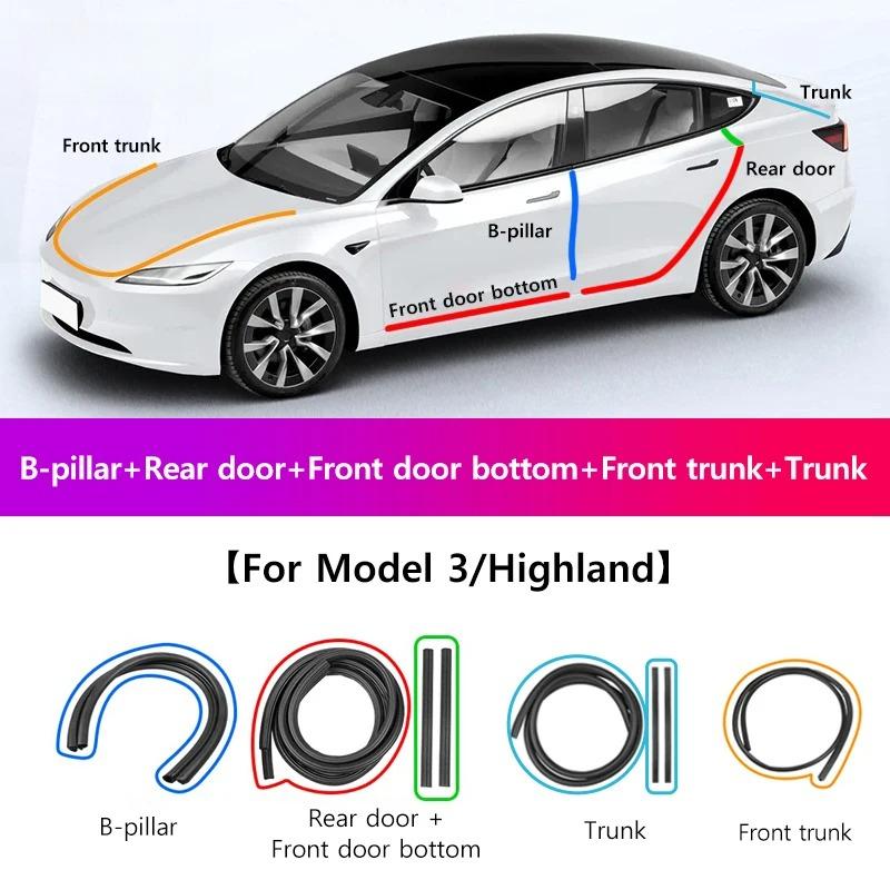 Car Door Seal Strip for Tesla Model Y Juniper Model 3 Highland 2025 Front and Rear Door Waterproof Rubber Noise Reduction Part