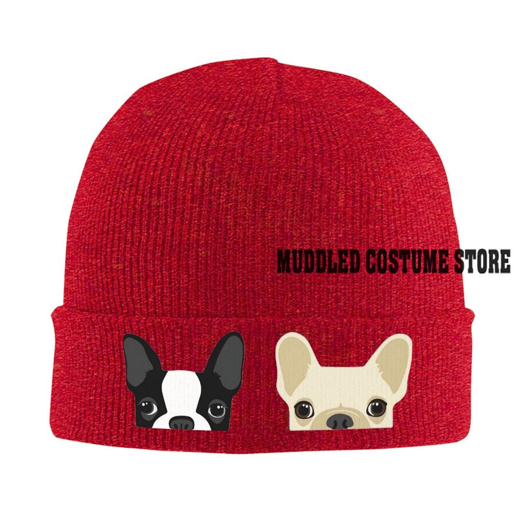 Czapka z wzorem buldoga francuskiego Vintage Graphic Knit Hat Retro Streetwear Miękka Ciepła Pomysł na prezent na Dzień Ojca Prezent dla mężczyzny i kobiety