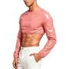Dámský voděodolný lesklý crop top noční oblečení s kulatým výstřihem a dlouhým rukávem, crop mikina s tričkovým vzhledem a zapínáním na zip na zádech