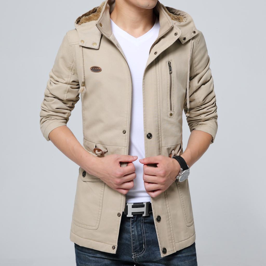 Men's Autumn and Winter New Men's Fleece Business Trench Coat Large Size Medium and Long Coat Pure Cotton Jacket
