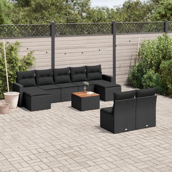 VidaXL Garden Lounge Set with Cushions 10 Pcs, Patio Sofas, Patio Furniture Set, Outdoor Furniture, Black 3256650