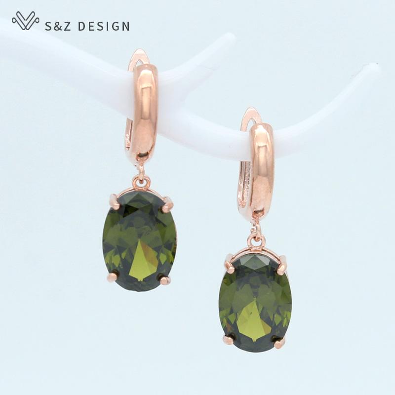 Moda owalne różowe złoto kolor cyrkonia jajko kształt spadek kolczyki dla kobiet biżuteria dziewczęca wesele prezent