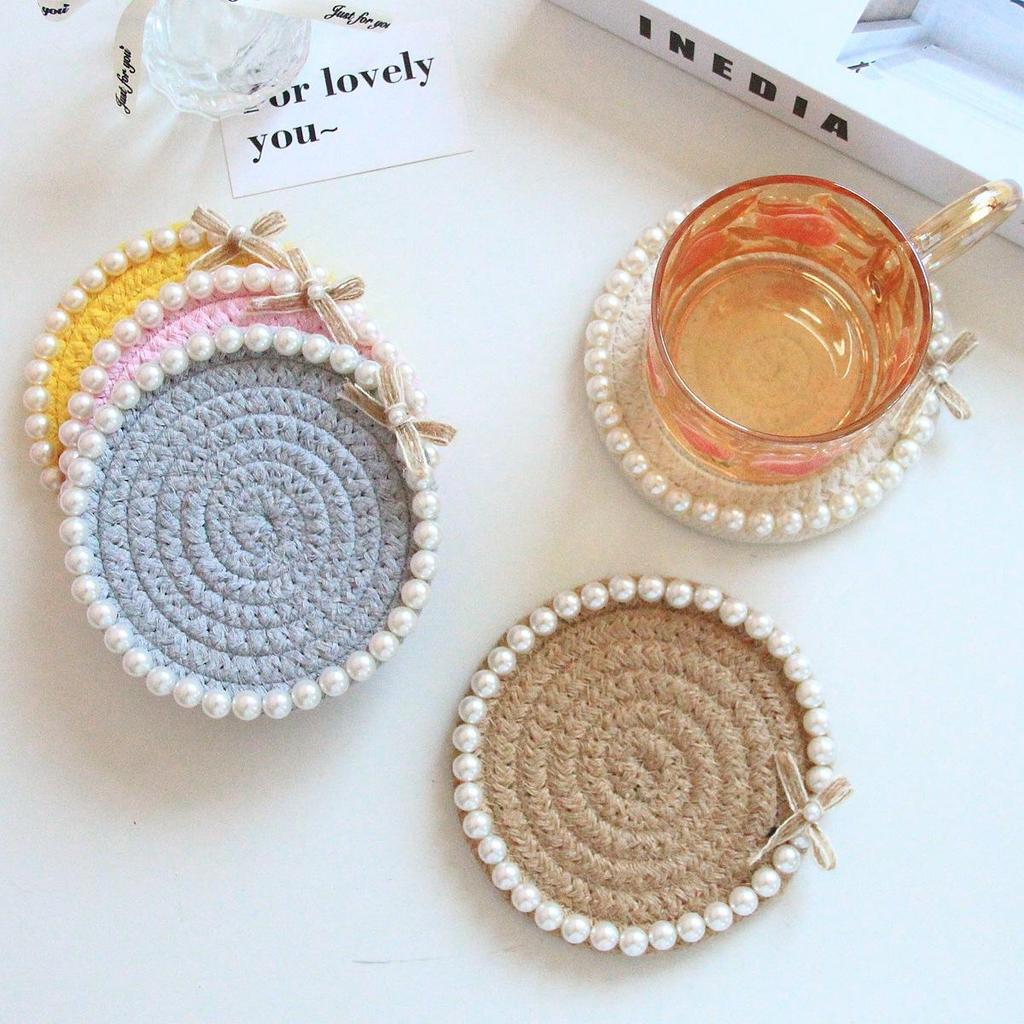 12cm*12cm Cotton Rope Heat Resistant Woven Coasters Handmade Multiple Colors Creative Coffee Cup Pad Chic Accessories