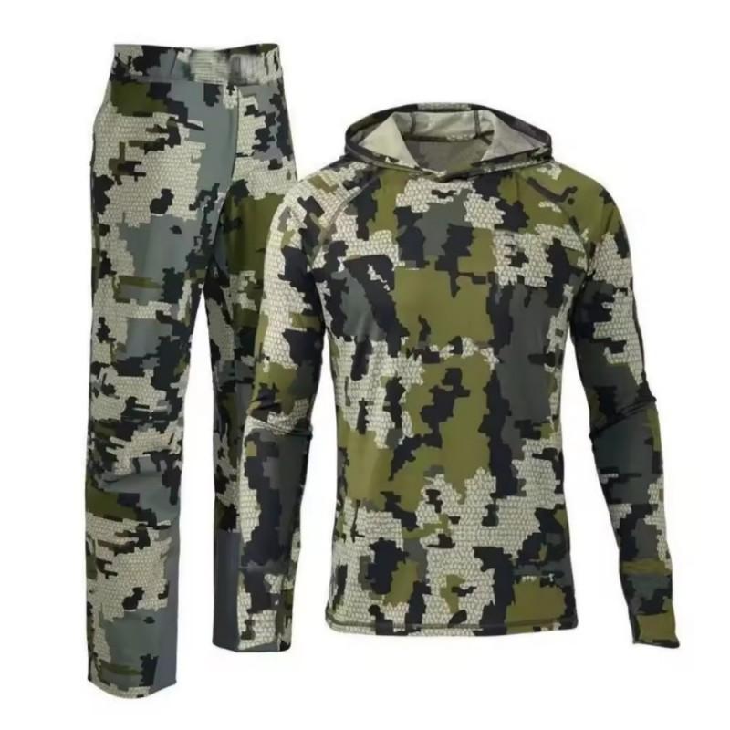 Men's Hooded Camouflage Fishing Suit Outdoor Sports Camping Hiking Sunscreen Breathable Training