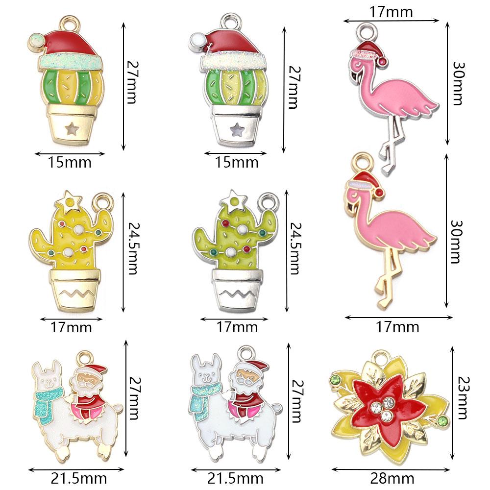 10pcs/Lot Alloy Christmas Enamel Charms Christmas Charms Pendants Flower Bird Cactus Pendants For DIY Jewelry Making Necklace