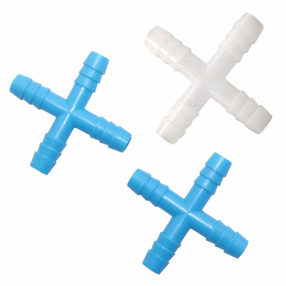 

20pcs 8mm 4 way cross barb tee connector water splitter irrigation fitting for garden hose garden watering system greenhouse 8mm