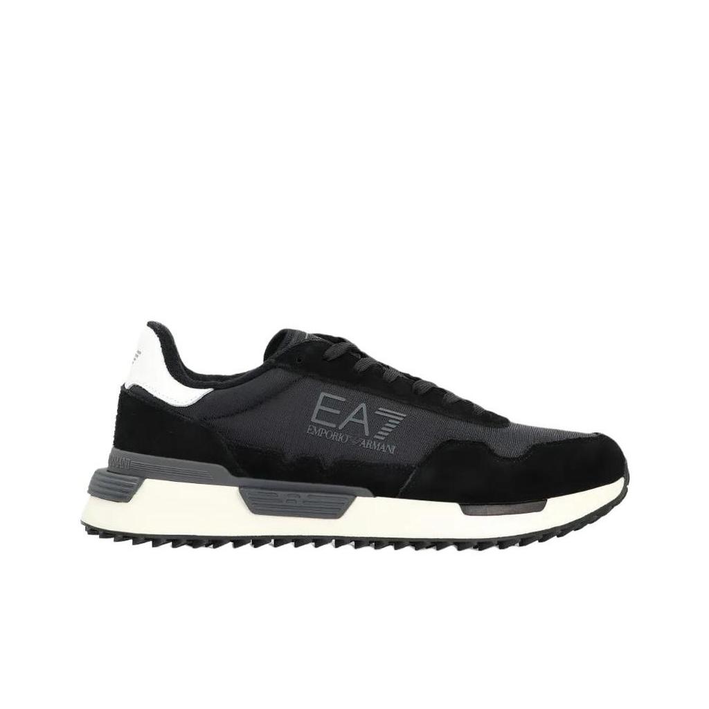 Emporio Armani EA7 Leather Lace-Up Round Toe Thick Sole Logo Detail Low-Top Lifestyle Sneakers Unisex sneakers Black 7X000380AF19175MC001