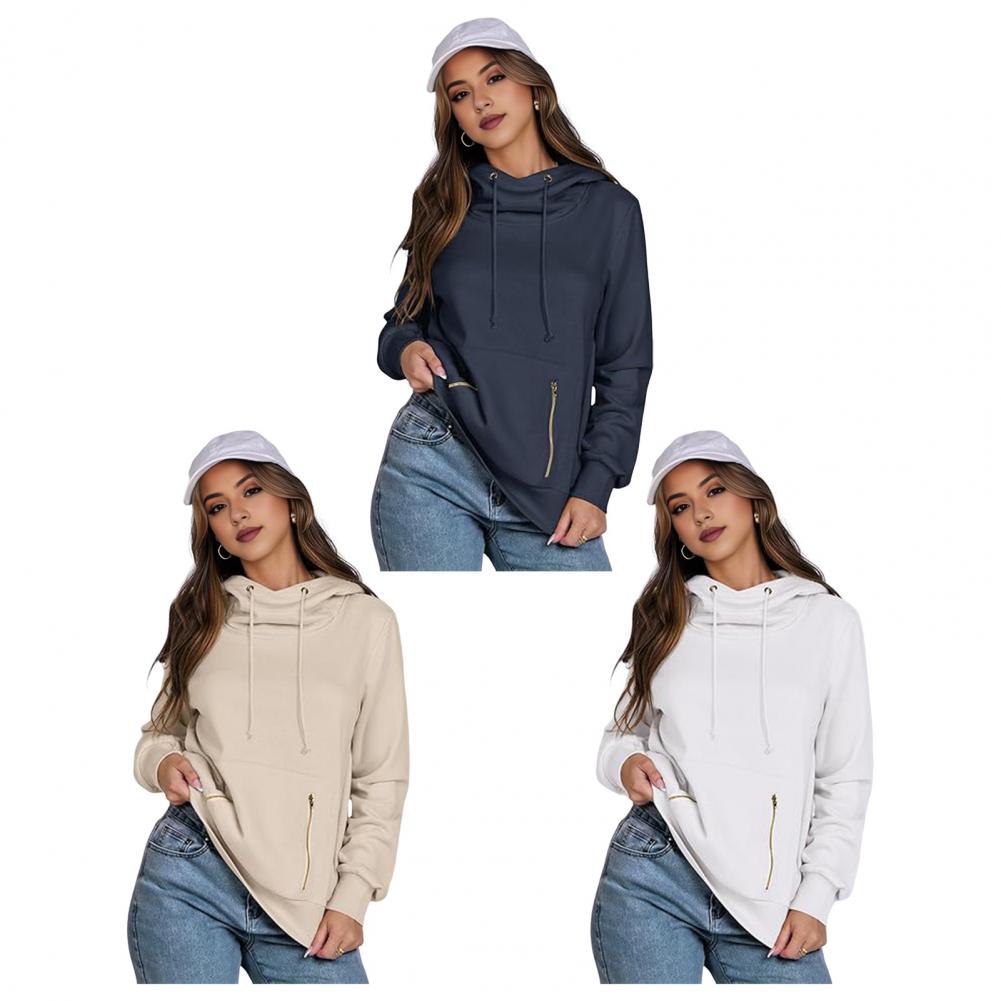 Felpa con Cappuccio Lady Dall Inverno Tasche con Cerniera Polsino Elastico Tinta Unita Coulisse Stile Preppy Maniche Lunghe Pullover con Cappuccio Sport Fitness