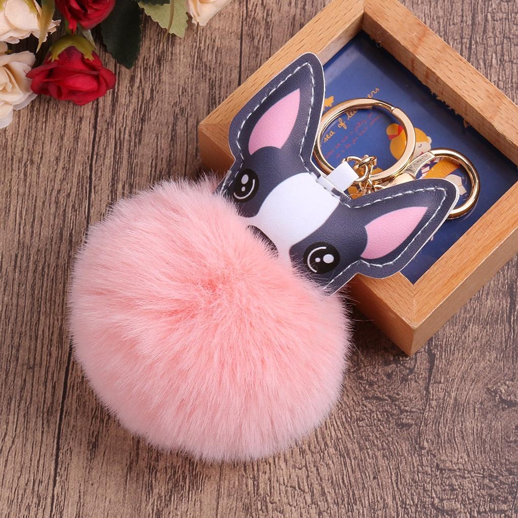Bulldog Pom Pom Keyring (Pink) Bag Decoration Perky Ring
