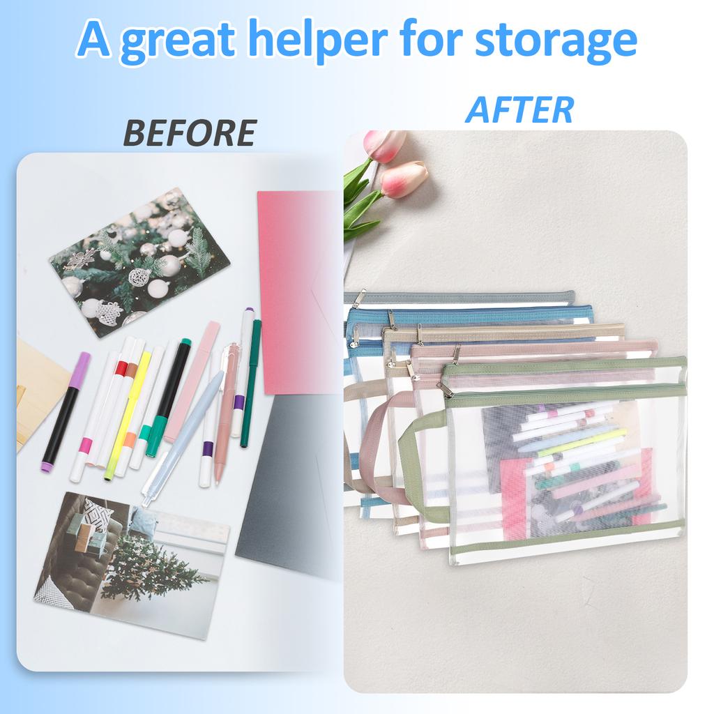 10 Pcs Mesh Zipper Pouch Bag with Handle Double Layer Mesh Zipper Pouch Breathable A4 Zip Bag for Toy Storage and Organization