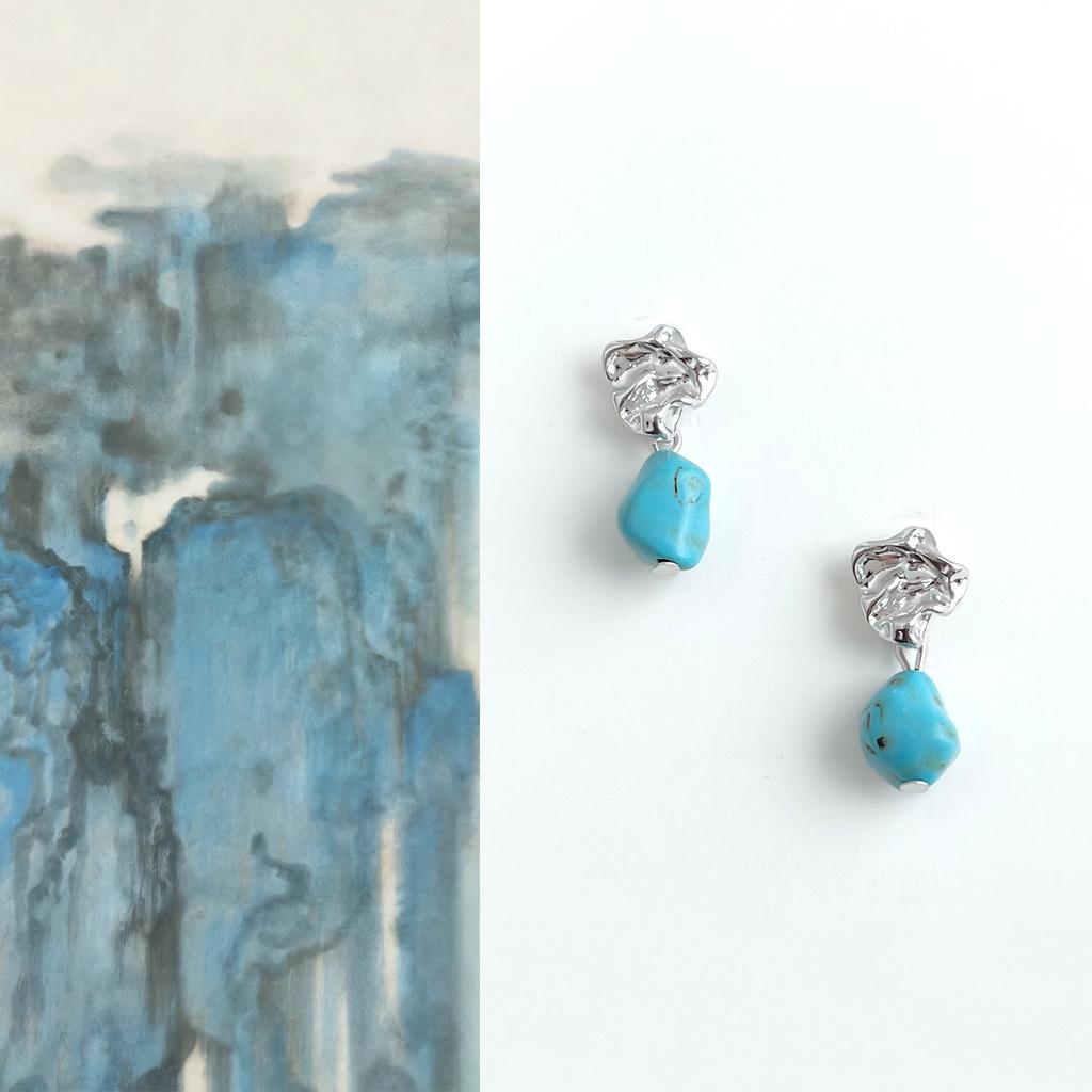 Handmade Chinese-Style Synthetic Turquoise Earrings: Retro Ethnic Design for Women