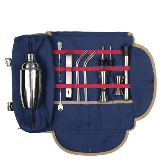 Portable Bartender Bag Travel Canvas Bar Kit Bag Large Capacity Multiple Compartments