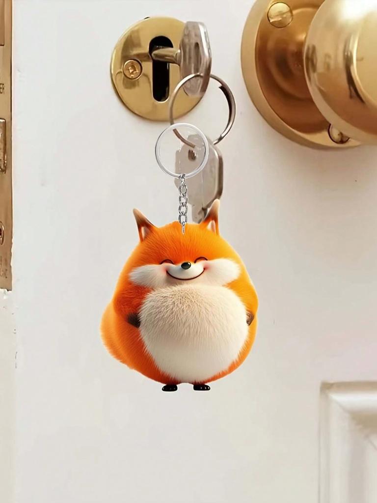 Cute acrylic fox keychain -2D pattern perfect for Thanksgiving backpack DIY holiday pendant, round buckle easy to install