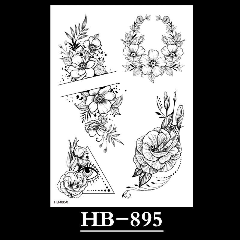 Flower Sketch Tattoo Sticker, Black And White Half Arm Tattoo Sticker, Waterproof And Sweat Proof Tattoo