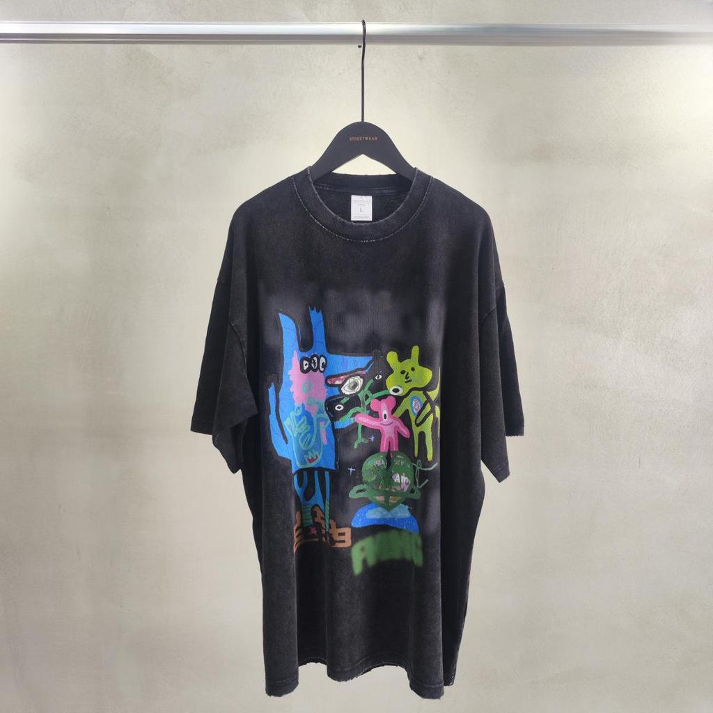 ARTIE Men's Retro Graffiti Print T-Shirt | Washed & Distressed High Street Casual Short Sleeve