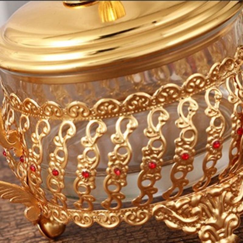 European Style Seasoning Jar,Alloy With lid Handle Red Inlaid Gem Container Salt Butter Organizer,Coffee Beans Jar,Kitchen Tools