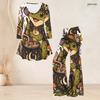 Women Plus Size Halloween Dachshund Printed V Neck Three Quarter Sleeve Flared Top Flared Pants Two Piece Set