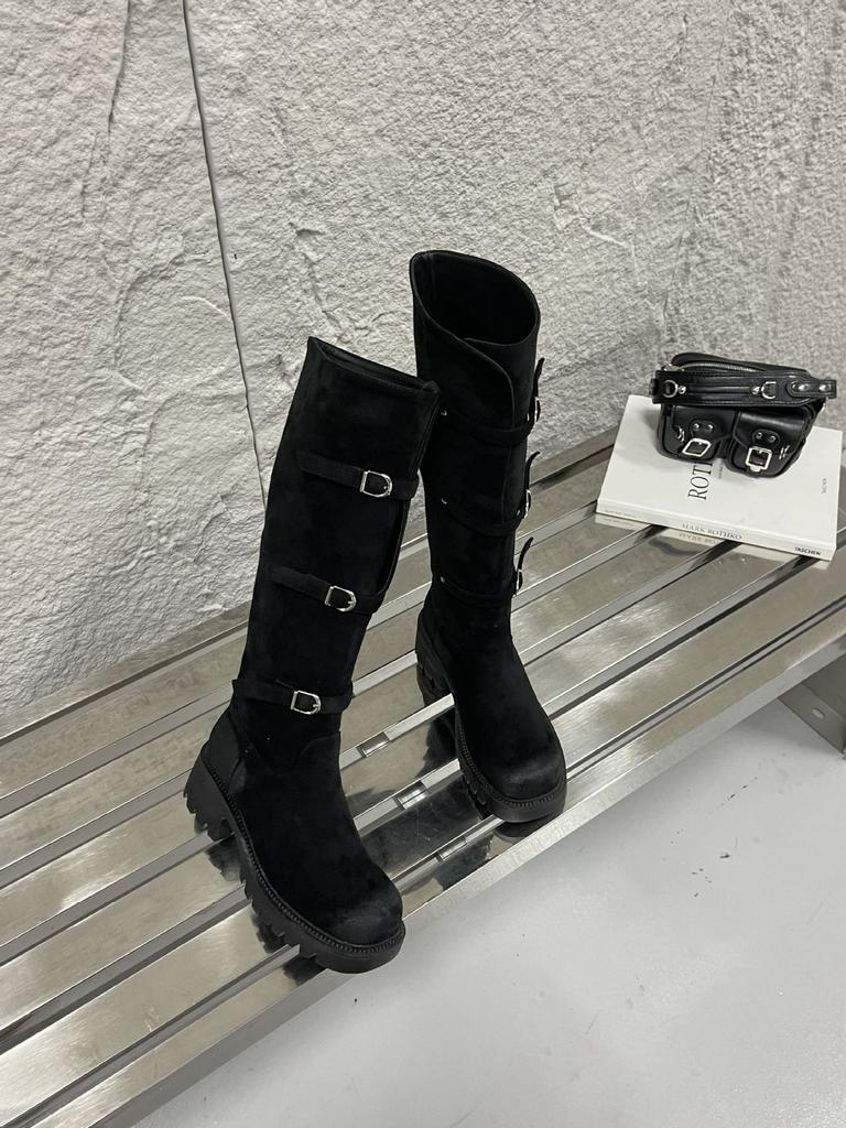 Vintage Western Boots European Station Long Boots Rubber Sole Round Head Tall Tube 2025 Autumn and Winter Suede Leather Knight Boots