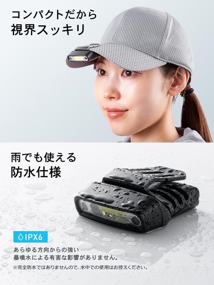 Cap Light LED Hat Light Rechargeable Waterproof IPX6 3 Brightness Levels 150 Lumens Adjustable Angle Motion Sensor Compact Fishing Running Outdoor