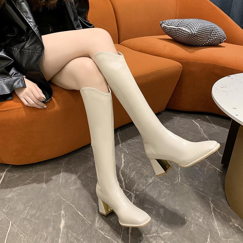 

Spice Girls Knight Boots Women s Thick-soled Round Head Black Versatile But Knee High Boots Back Zipper Trend Fashion Boots 39 чорний