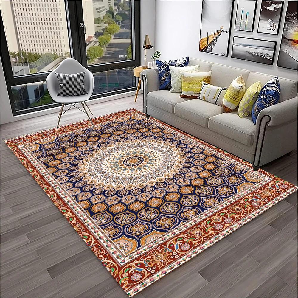 Persian Turkey Bohemian Flower Carpet Rug for Home Living Room Bedroom Sofa Doormat Kitchen Decor,Area Rug Non-slip Floor Mat