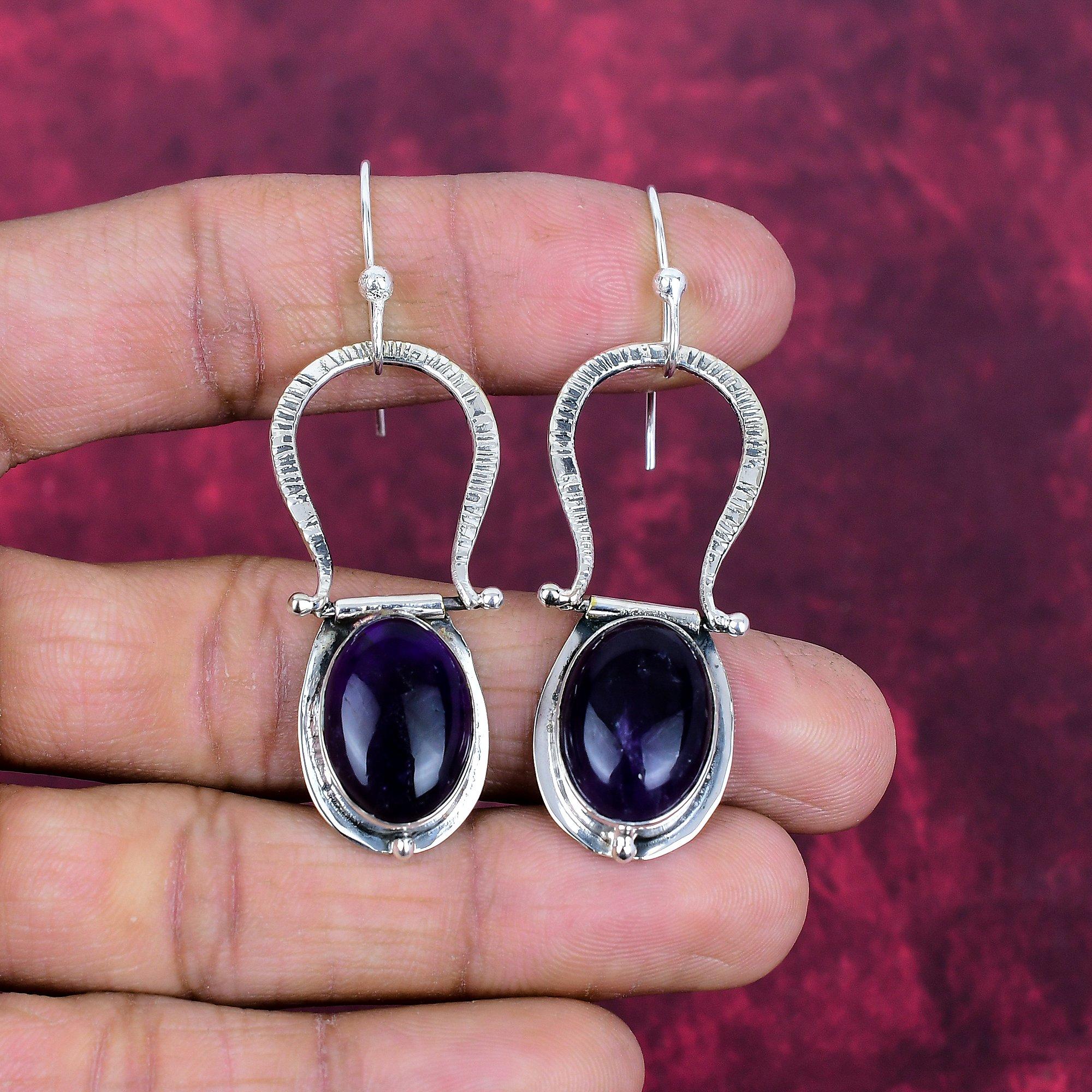 

Сережки з аметистом, ювелірні вироби з дорогоцінним камінням, сережки з твердого срібла 925 проби, подарунок для жінок, сережки ручної роботи 2.63 Inches