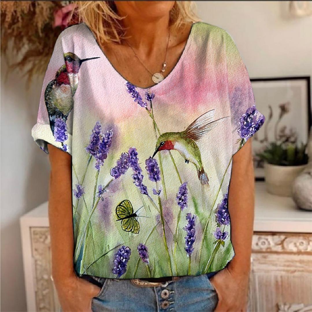 

Летняя футболка с 3D принтом птиц и животных, женские футболки с цветами и v-образным вырезом, уличная одежда, женские футболки Harajuku Y2k, крутые топы для девочек 5XL
