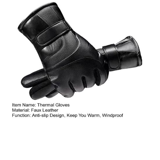 1 Pair Faux Leather Cycling Gloves Men Women Anti-slip Touchscreen Fleece Lined Gloves Winter Outdoor Cold Weather Wind-proof Warm Thick Thermal