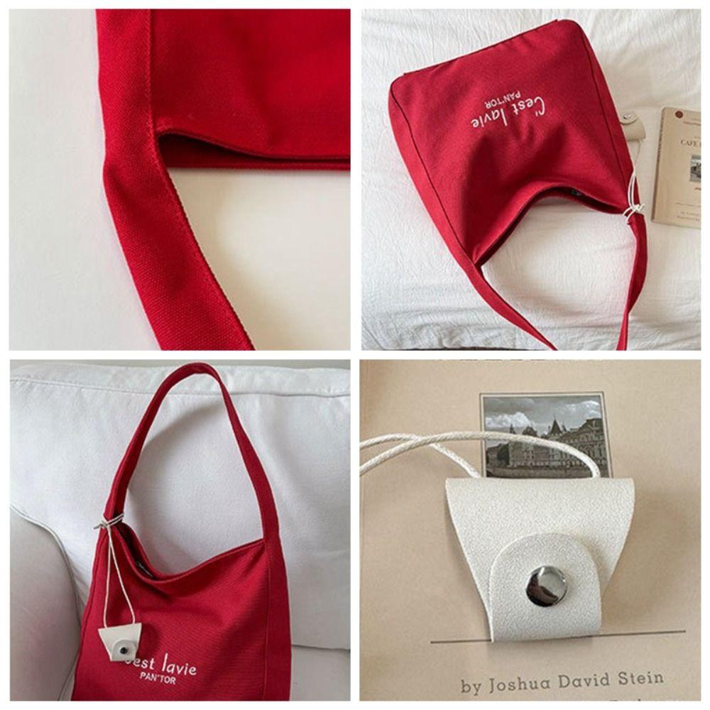 Canvas Letter Shoulder Bag Korean Women's Armpit Bag Niche Student Tote Bag  Handbag