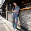 Womens Denim 2-Piece Set Sequin Embroidered Shirt Relaxed Pants 2026 Casual Outfit