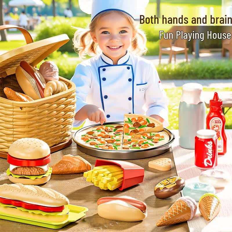 Kids' Fruit & Burger Cutting Picnic Pretend Play Set