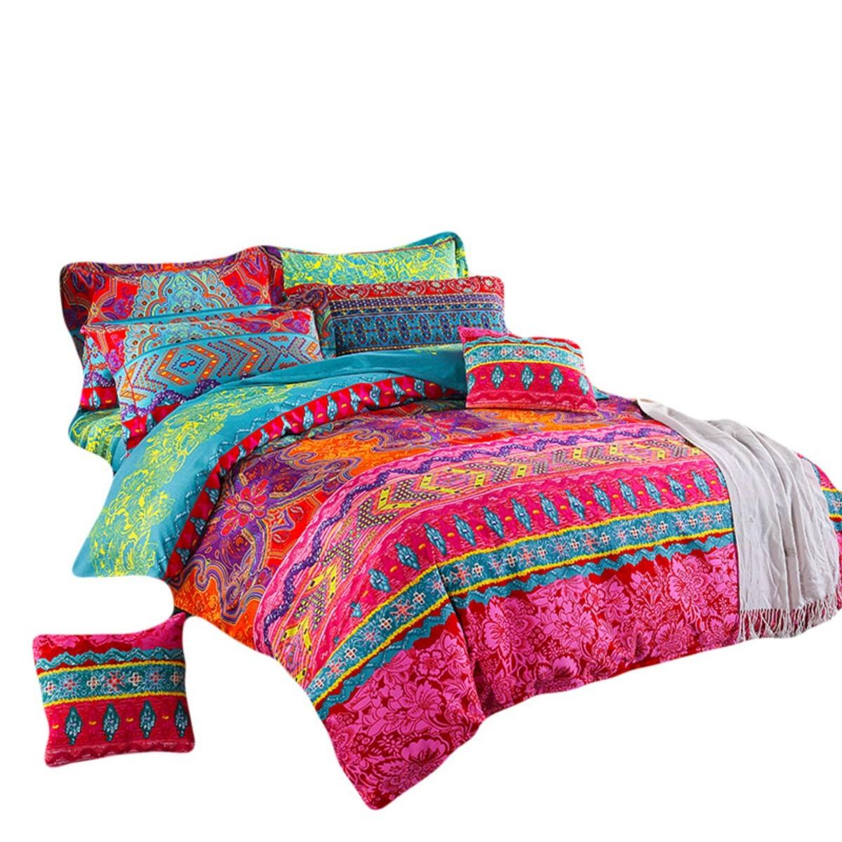 

Bohemian Exotic Floral Duvet Cover Set Boho Colorful Vintage Stripe Print Bedding Set Luxury Soft Geometric Pattern Quilt Cover US Queen(228*228cm)3pcs