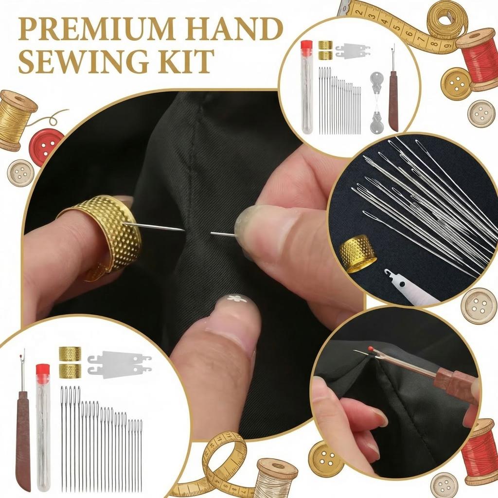 31 PCS Big Eye Steel Sewing Needles Kit, Steels Needle For Hand Sewing With Thimble, Threader, Thread Rippers For Beginner And Clothing