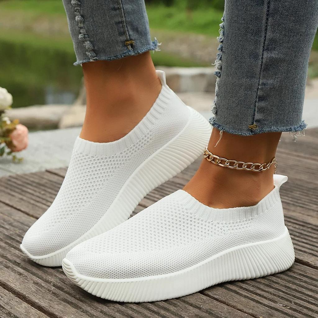 Damenschuhe Übergröße 43 Herbst Sneaker Frau Vulkanisierte Schuhe Lässig Slip On Flache Schuhe Weißes Mesh Weiche Laufschuhe