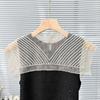 Japanese Women Girl Fake Collar Shawl Scarf Faux Pearls Beading Vintage Shoulder Wrap Sheer Organza Half Shirt Poncho