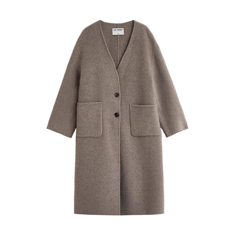 Chuyu Women's V-Neck Wool Blend Mid-Length Cardigan Coat
