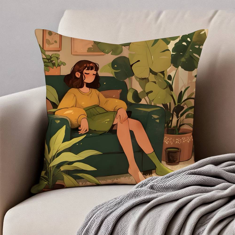 F-Blumen P-Pflanze G-Mädchen Kissenbezug Hausstaubmilben-Schutz Kissenbezug Verdeckter Reißverschluss Seidig Kurzer Plüsch Sofakissenbezug