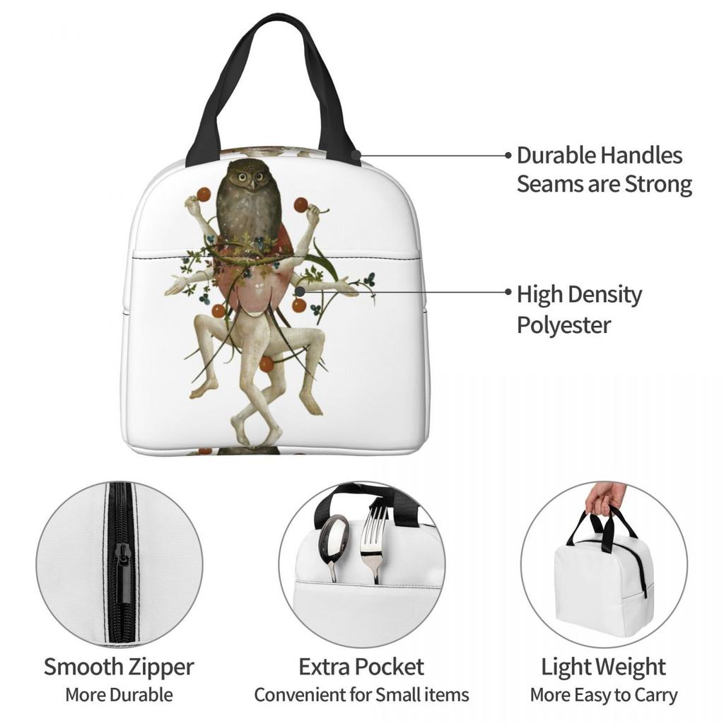 Hieronymus Bosch Dancing Owl Insulated Lunch Bag for Kids School Cooler Thermal Food Box Tote Portable Lunch Boxes Container