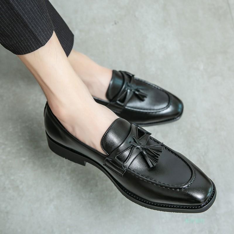 Inner heightening fringed shoes pointed leather shoes British low-top hairstylist
