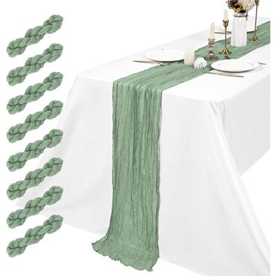 J1UL1N 8 Pack Sage Green Cheesecloth Table Runners, 17 X 108 Inches, Boho Gauze Table Runner Set, For Wedding, Bridal Shower