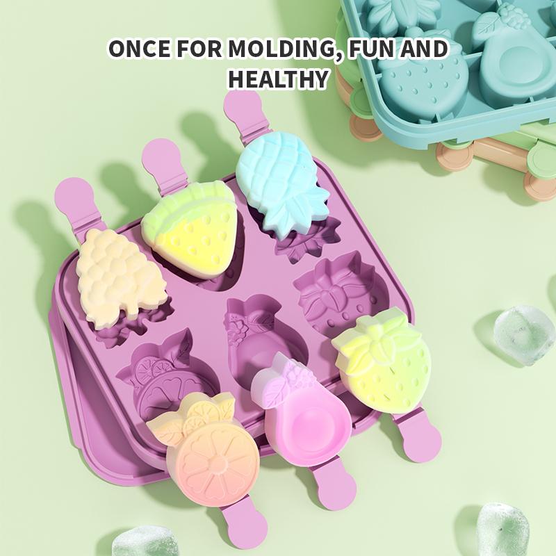 Stampo Ghiacciolo in Silicone per Bambini Cartone Animato Cubetti Ghiaccio con Bastoncini per Fai da Te in Cucina Stampo Ghiacciolo Riutilizzabile Stampo Ghiacciolo alla Frutta